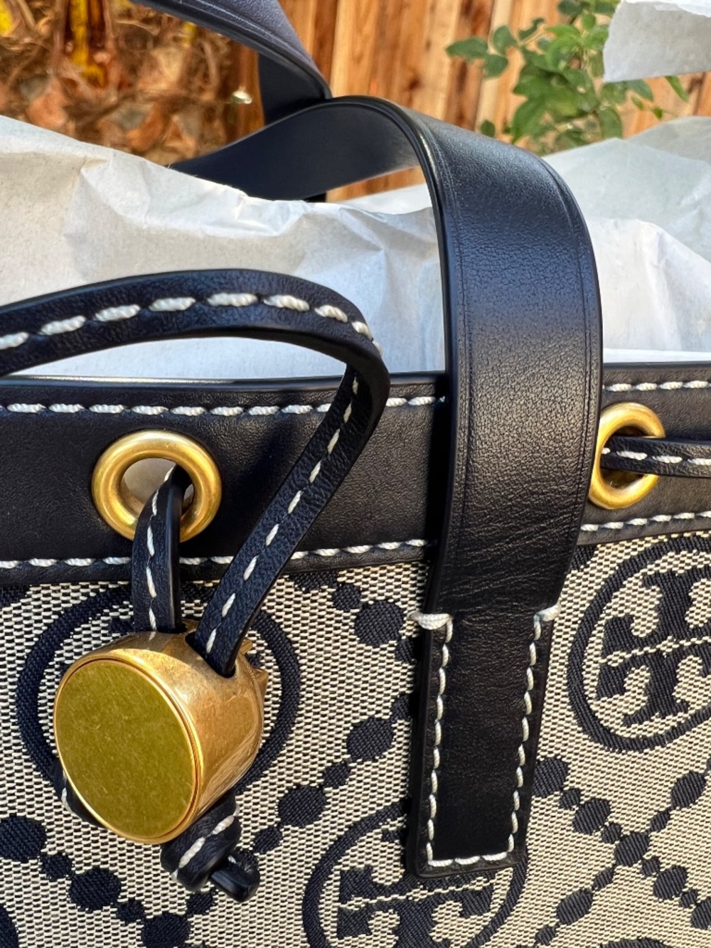 NWOT Tory Burch Monogram Jacquard Drawstring Tote - Picture 13 of 16
